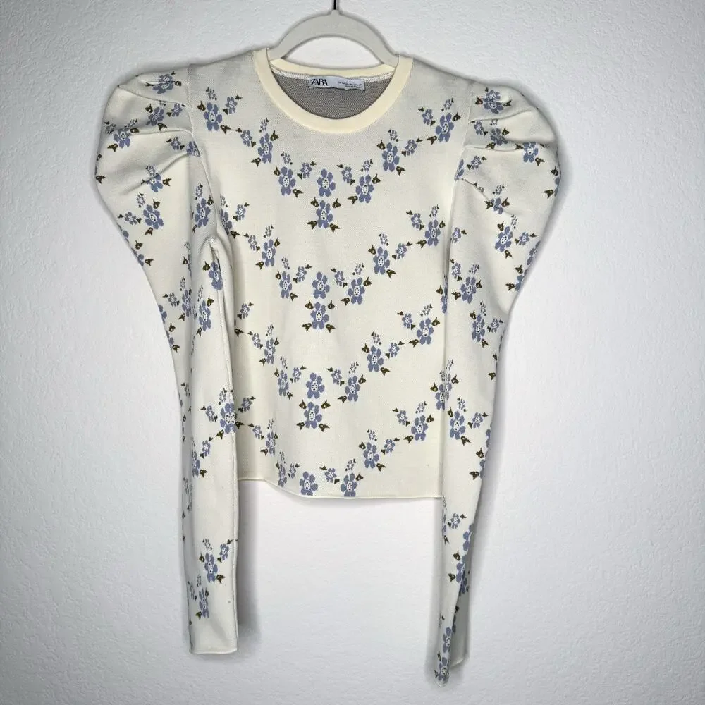 Zara‎ Floral Knit Long Sleeve Top